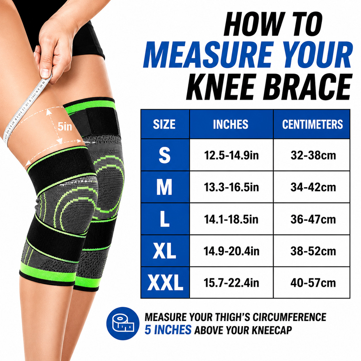 Knee Compression Brace Support Sleeve Patella Stabilizer for Sports Pain Relief