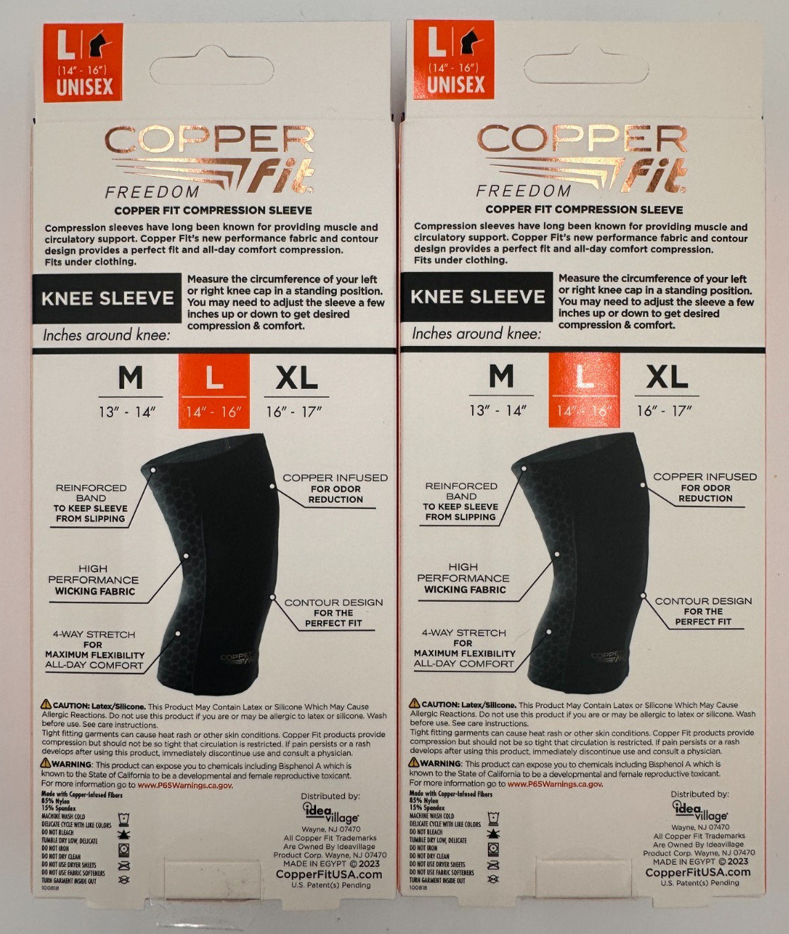 Copper Fit Freedom (Size L) Copper Infused Compression Knee Sleeve New 2 Pack
