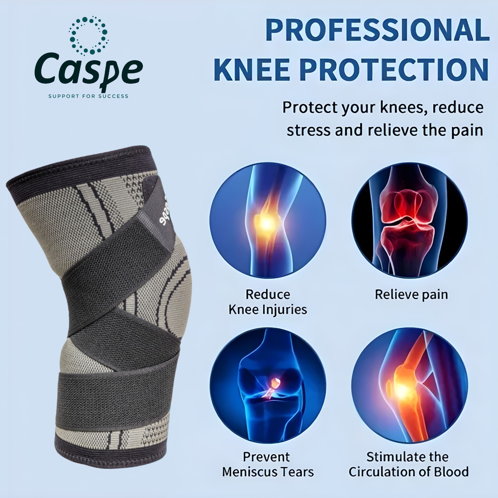 Knee Sleeve With Strap Compression Brace Support Gym Joint Pain Arthritis Relief