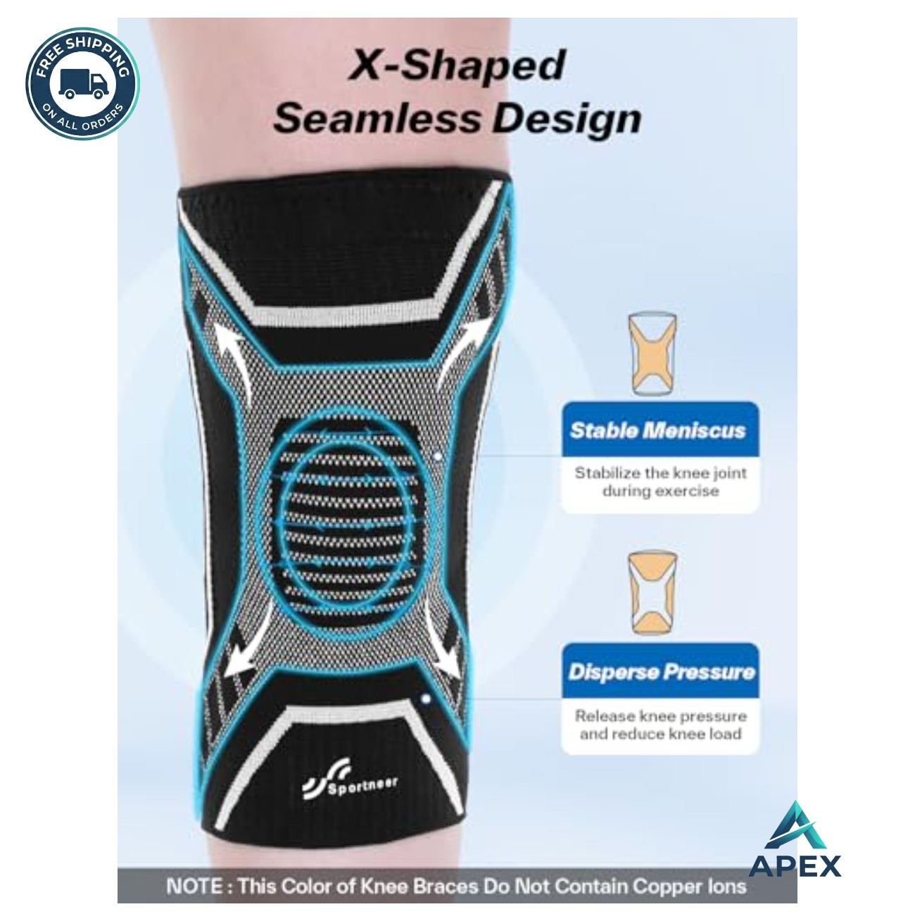 Knee Brace Compression Sleeve with Side Stabilizers Black Medium Unisex Pair