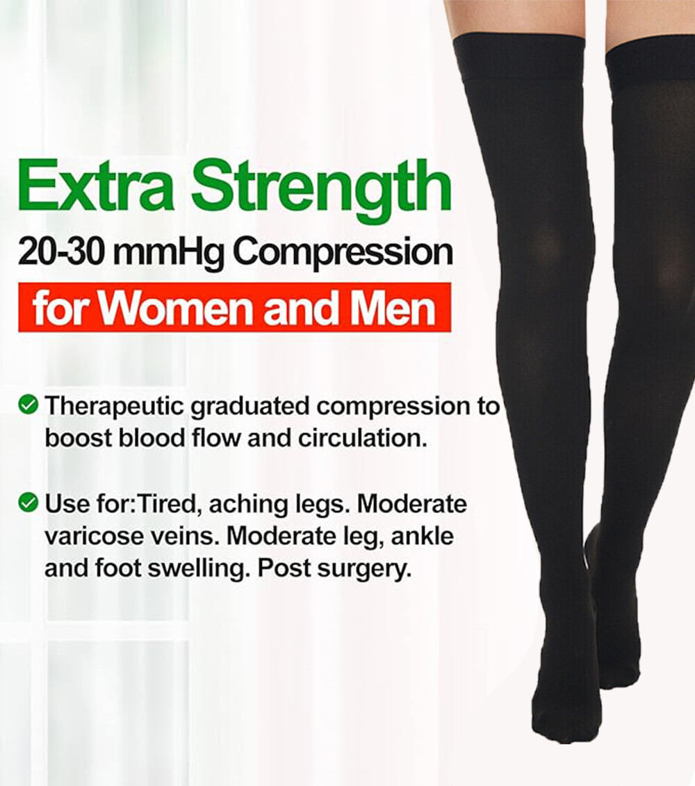 Thigh High Gradient Compression Stockings Firm Support 20-30mmHg w/Silicone Band
