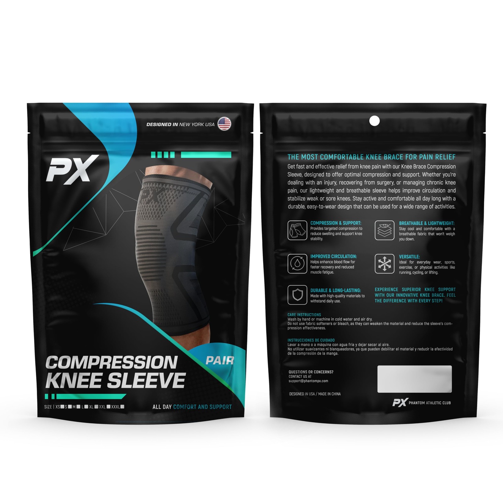 PX Compression Knee Brace for Women & Men, 2 Pack X-Large, Black