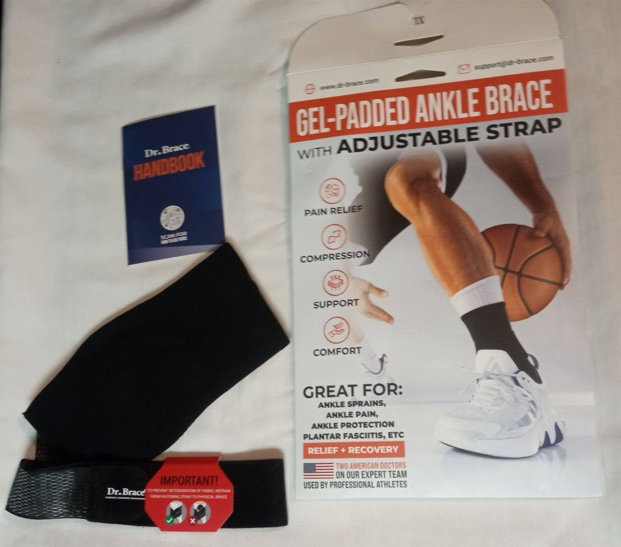 Dr Brace Ankle Brace XL gel padded adjustable strap black compression New
