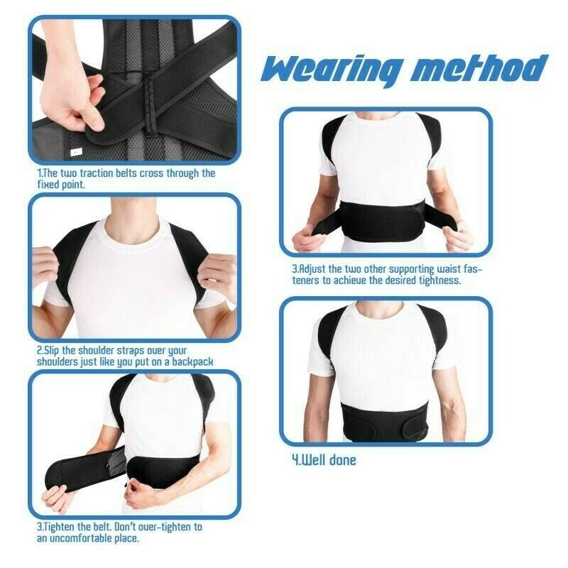 Adjustable Back Posture Corrector Magnetic Therapy Belt Brace Support Women Men