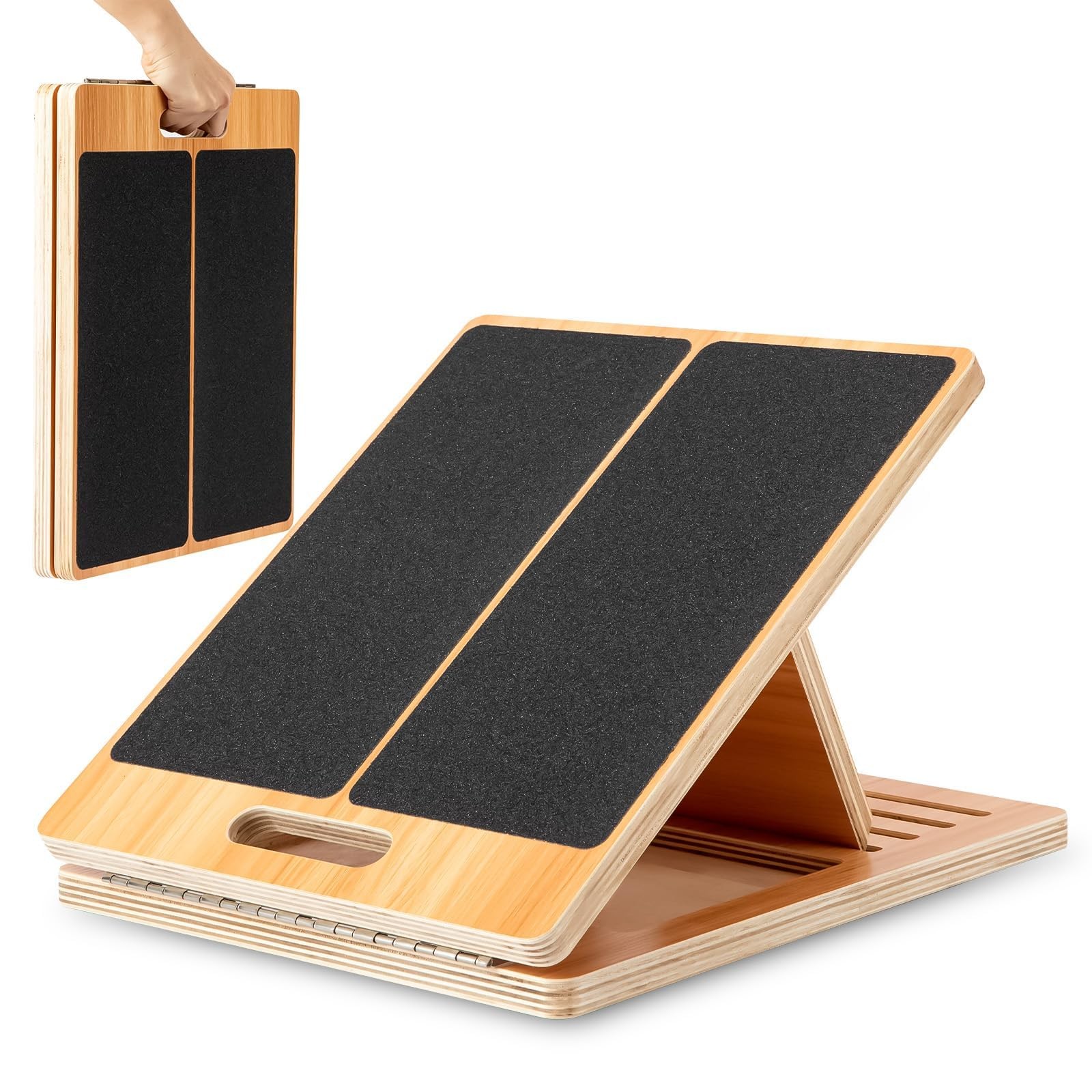 StrongTek 13” Wide Portable Wooden Slant Board, 5-Level large, Yellow, Black