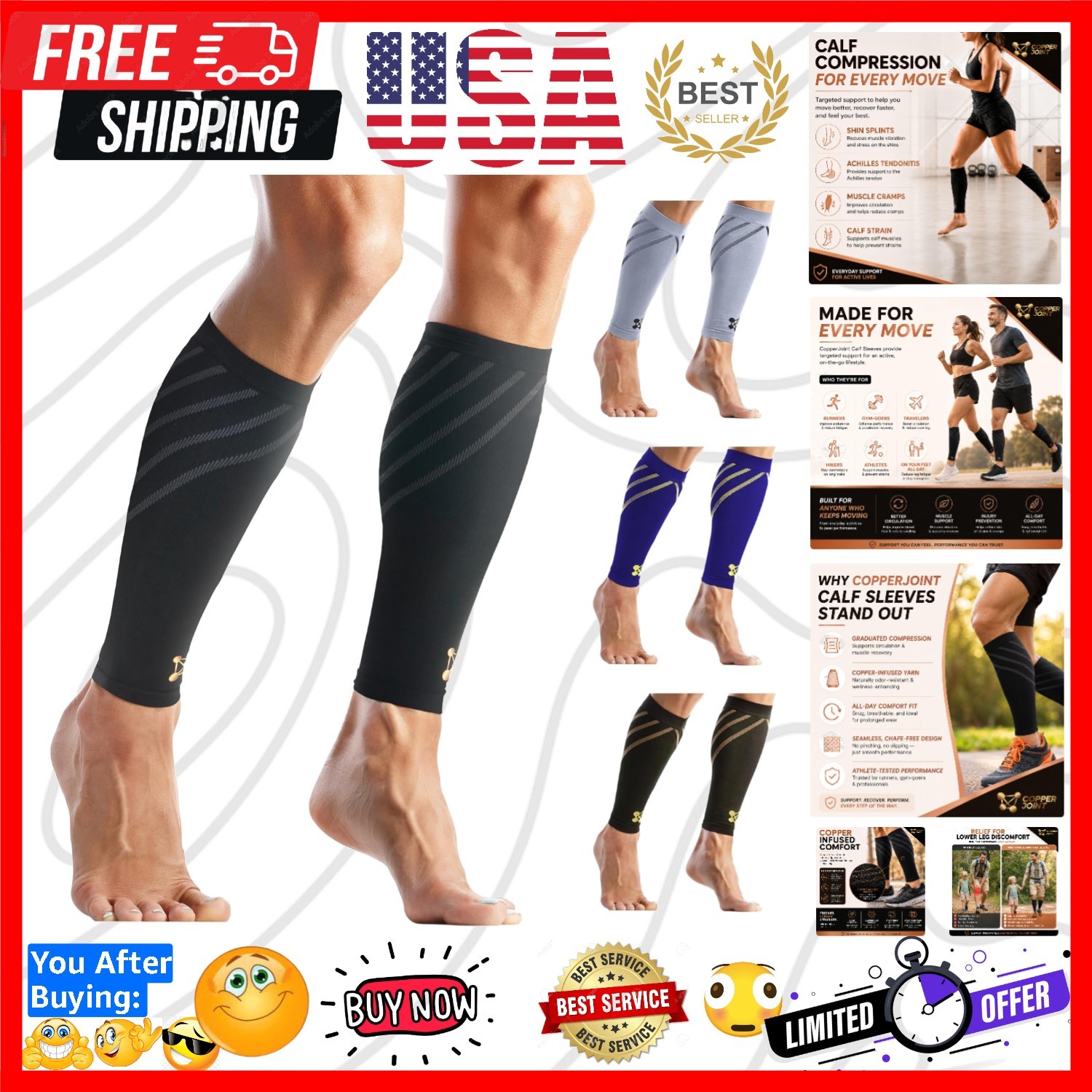 Calf Compression Sleeve for Men & Women Small Black-Firm Snug Fit Support for…