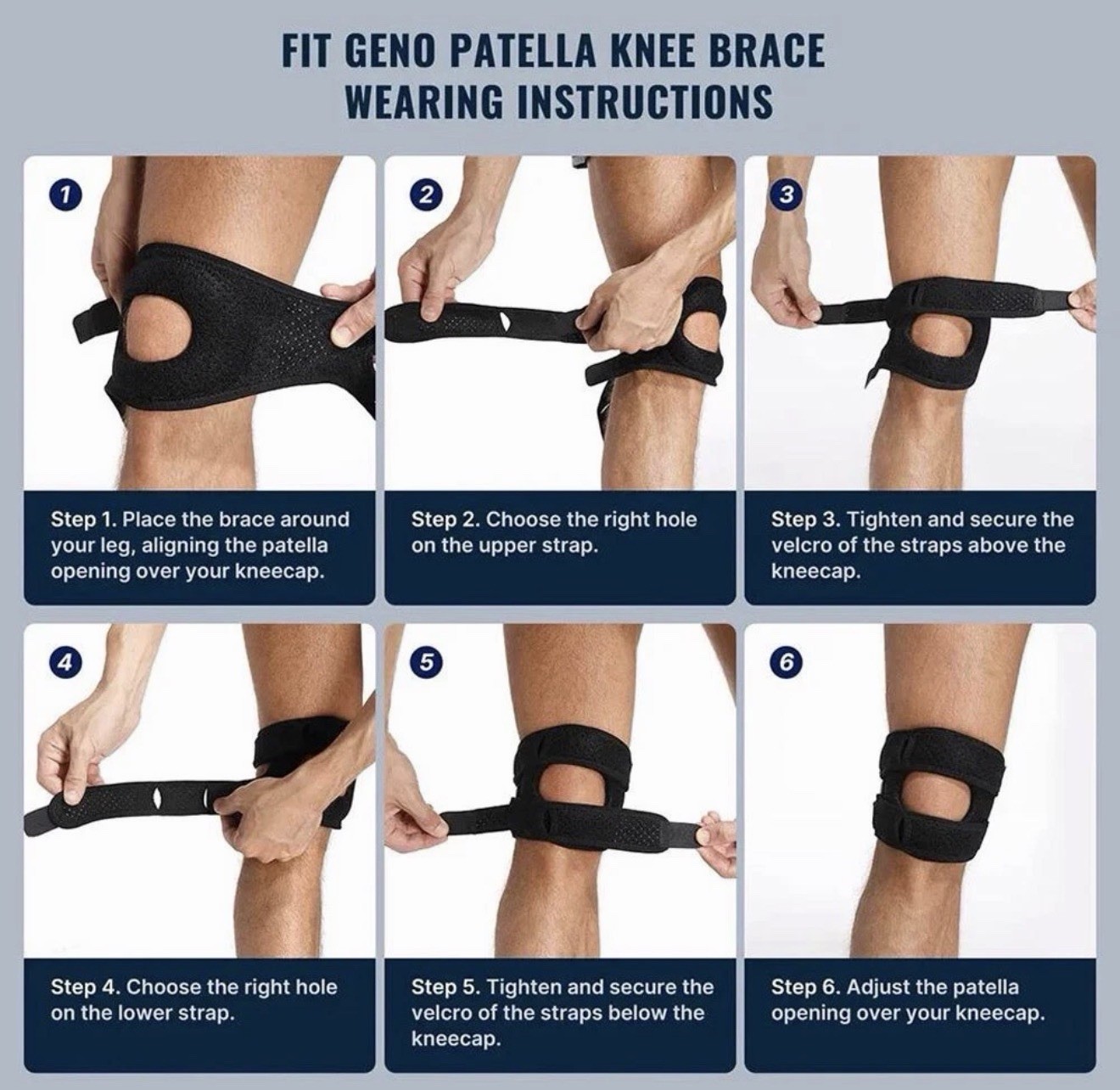 Adjustable Knee Brace Silicone Support, S/M L, Breathable, Black Gray