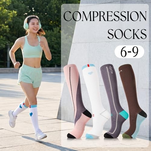 4 Pairs Compression Socks for Women and Men, Support Circulation Knee Socks 20