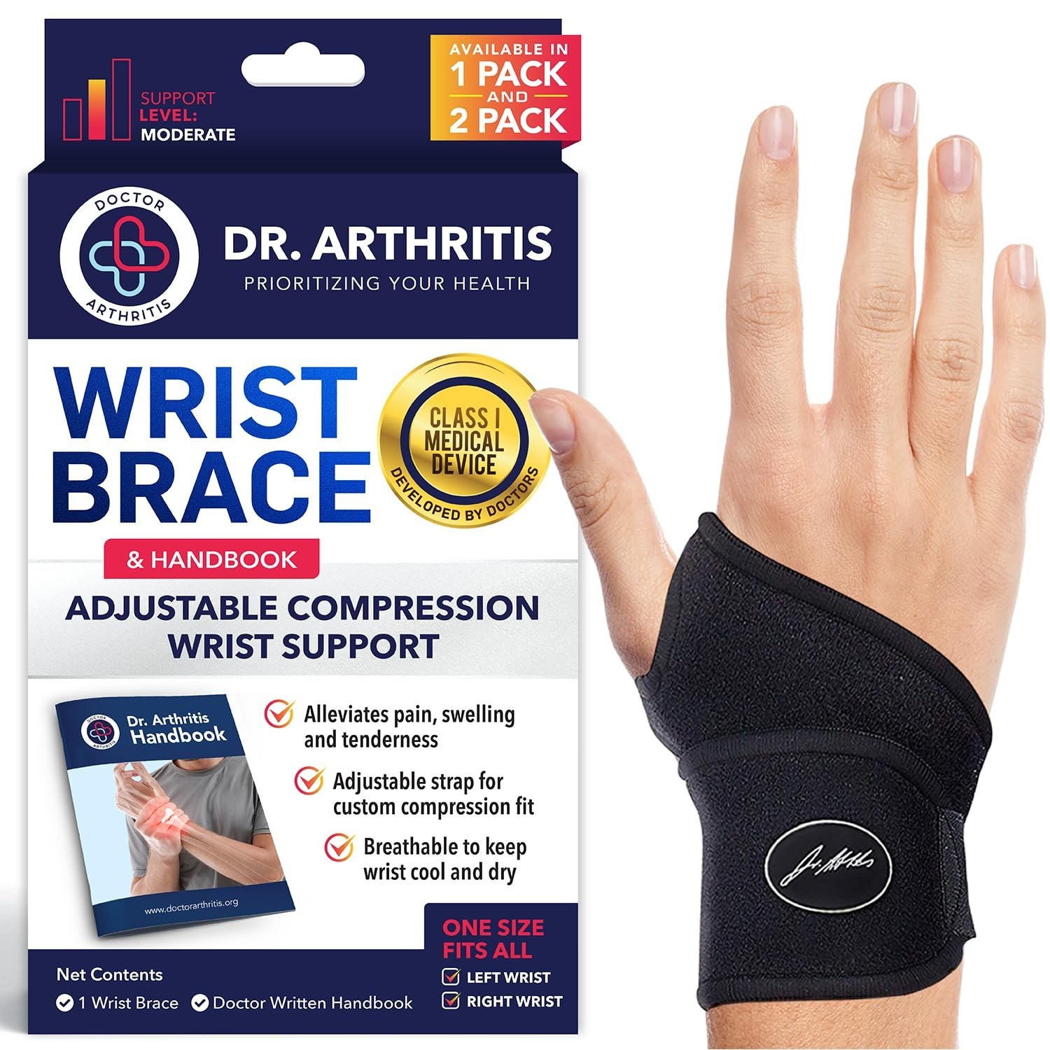 Doctor Developed Wrist Brace, Wrist Wraps for Carpal Tunnel Arthritis 1 Count