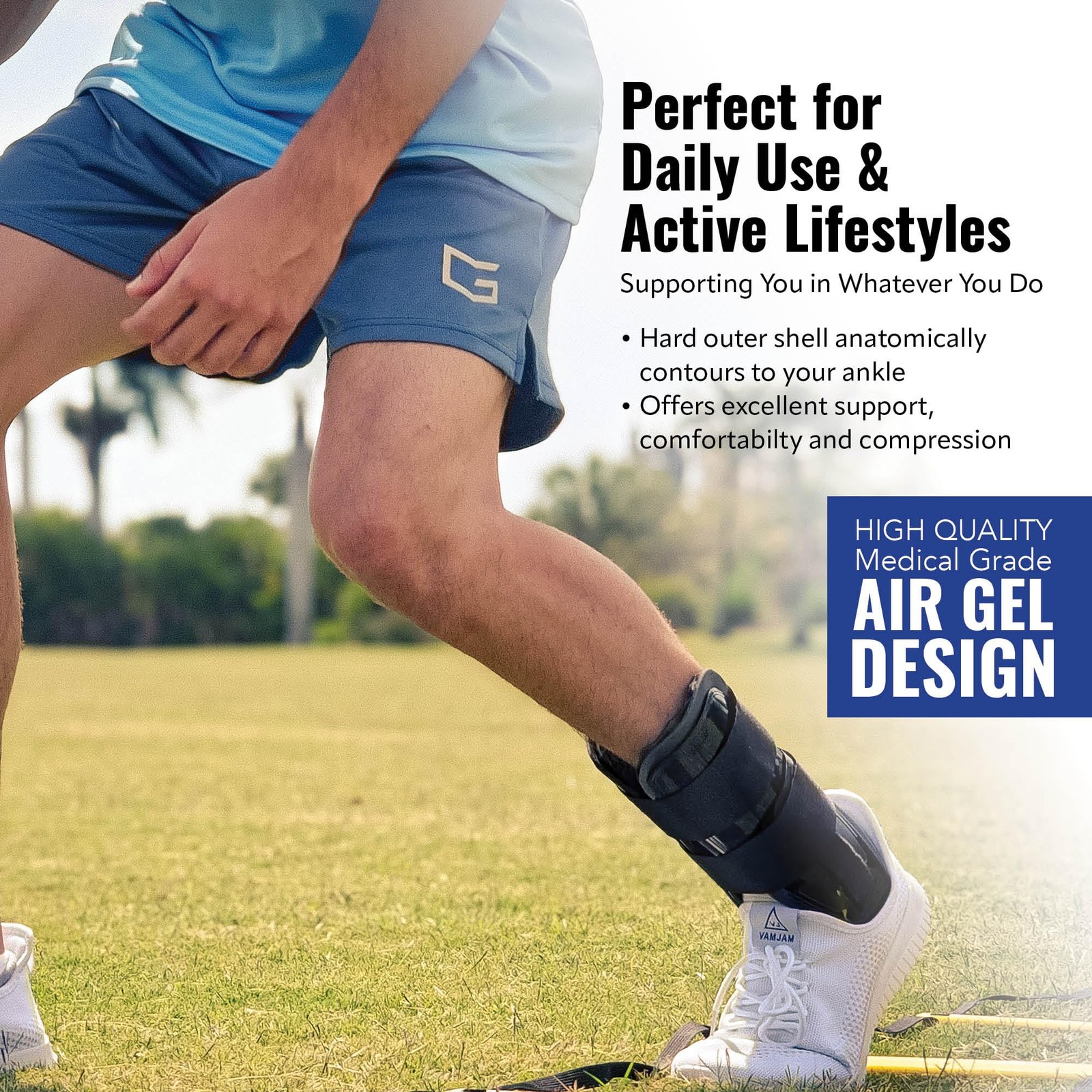 AnklePro Air Gel Stirrup Ankle Brace Side Stabilizer Cushion Regular White 1 PR