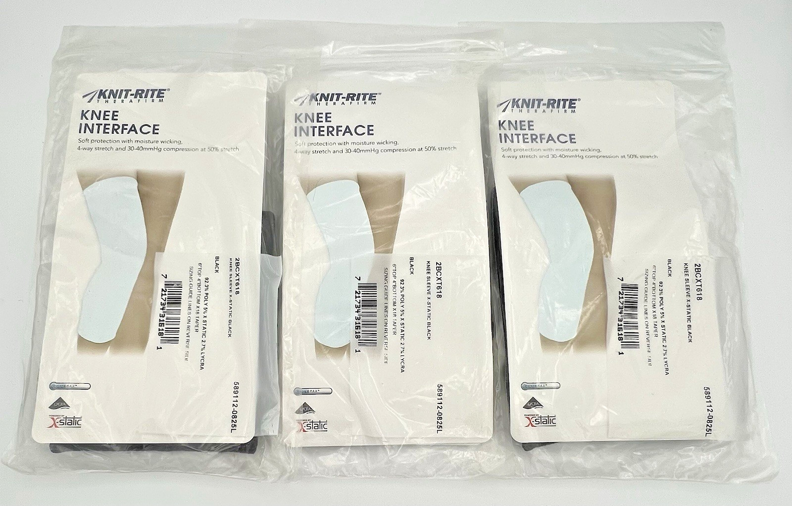 3 Knit Rite Therafirm Knee Interface Sleeve X Static Black 18″ 2BCXT618 New