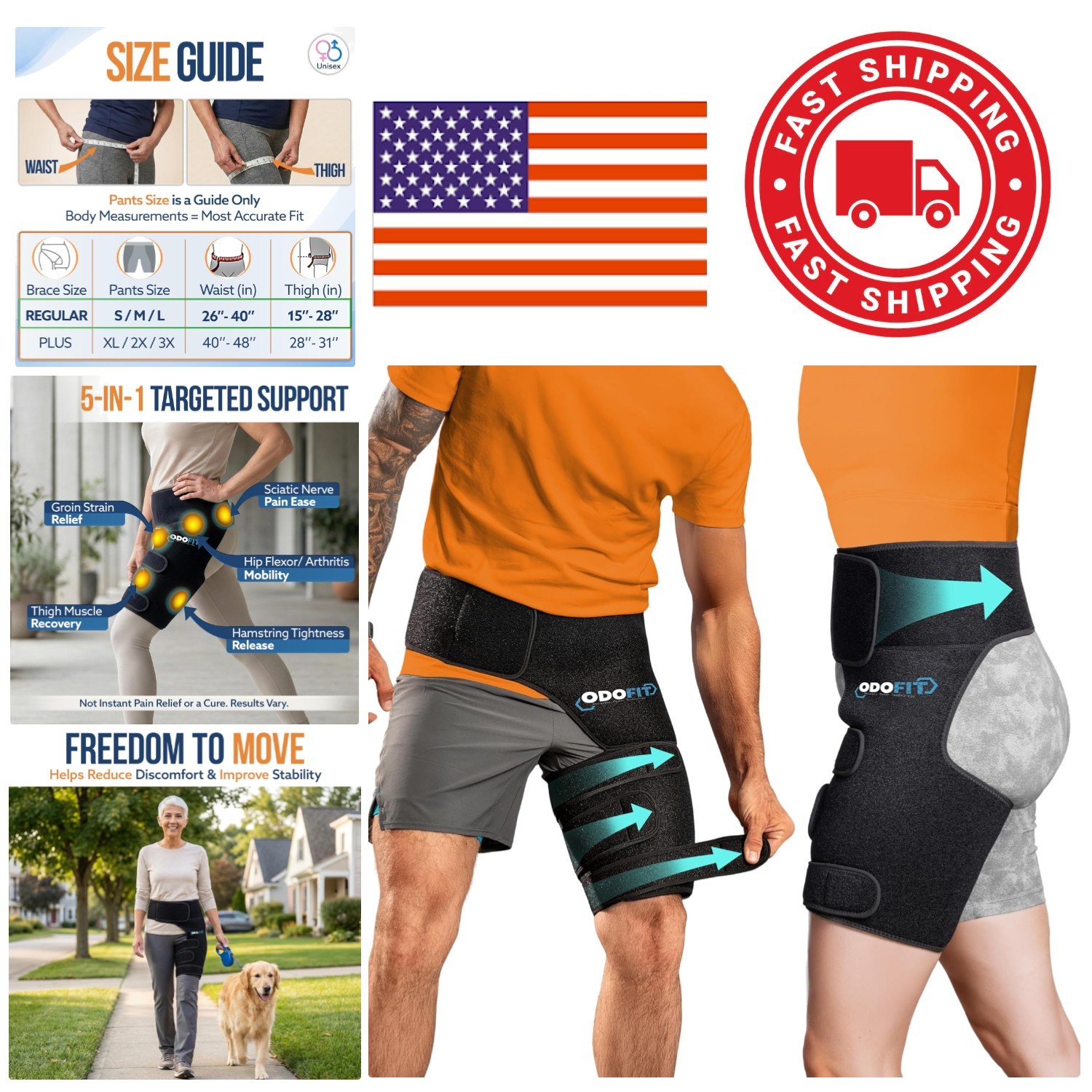 5 in 1 Hip Brace Adjustable Compression Wrap for Sciatica Pain Relief Support