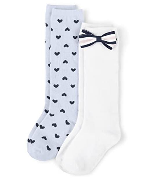 ,and Toddler Knee Socks 2-3T White Bow/Blue Heart 2-pack