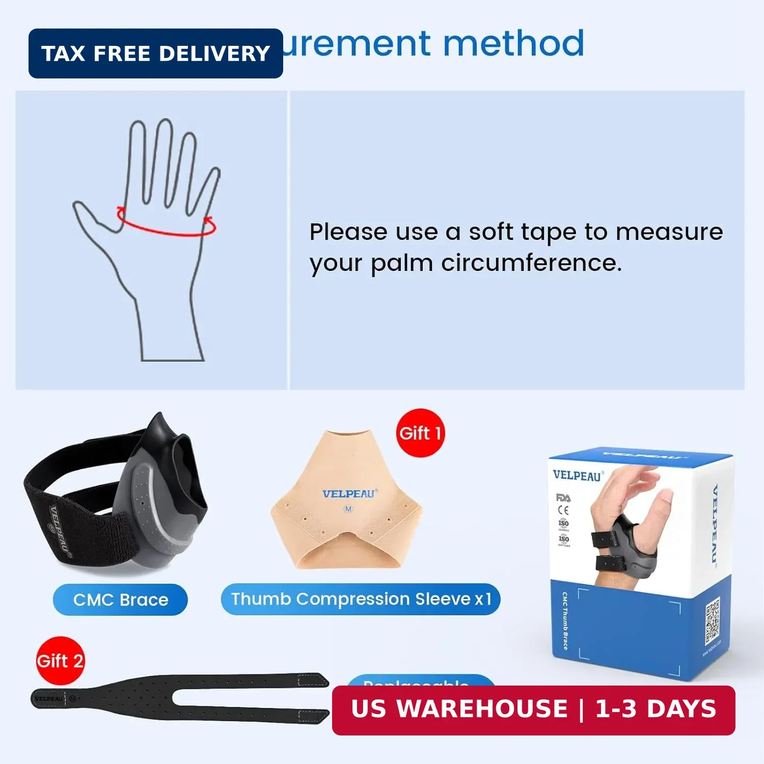 Velpeau CMC Joint Thumb Arthritis Support Brace – Soft & Hard Plastic Compose –