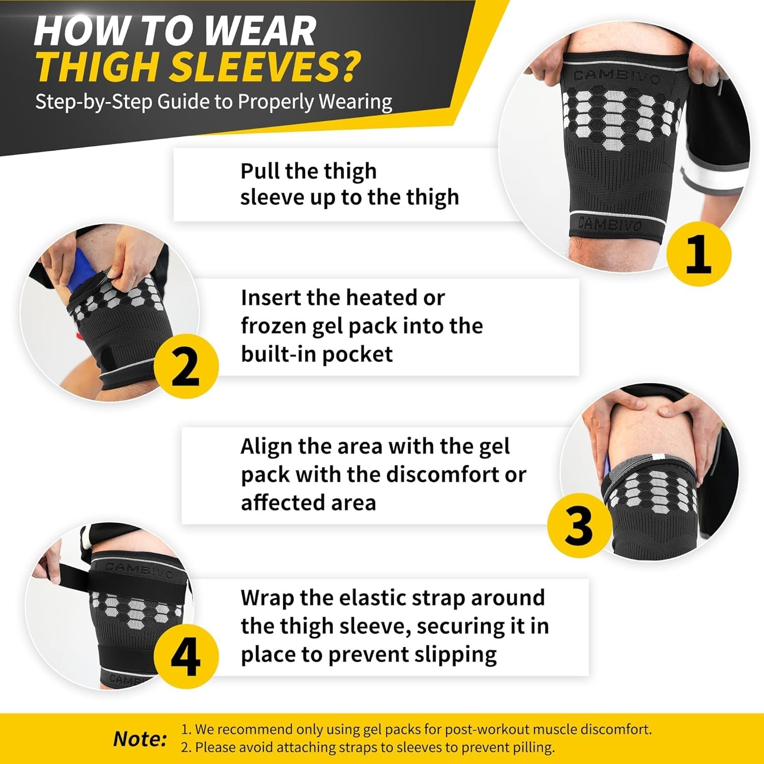 Thigh Compression Sleeves w/ Hot & Cold Gel Pack Adjustable Sciatica Support Med