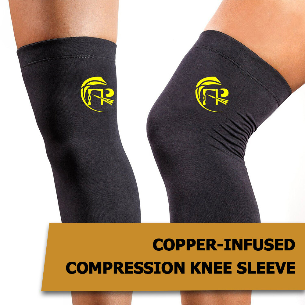 Knee Support Brace Copper Compression Sleeve Sock Joint Pain Arthritis 1 Pair