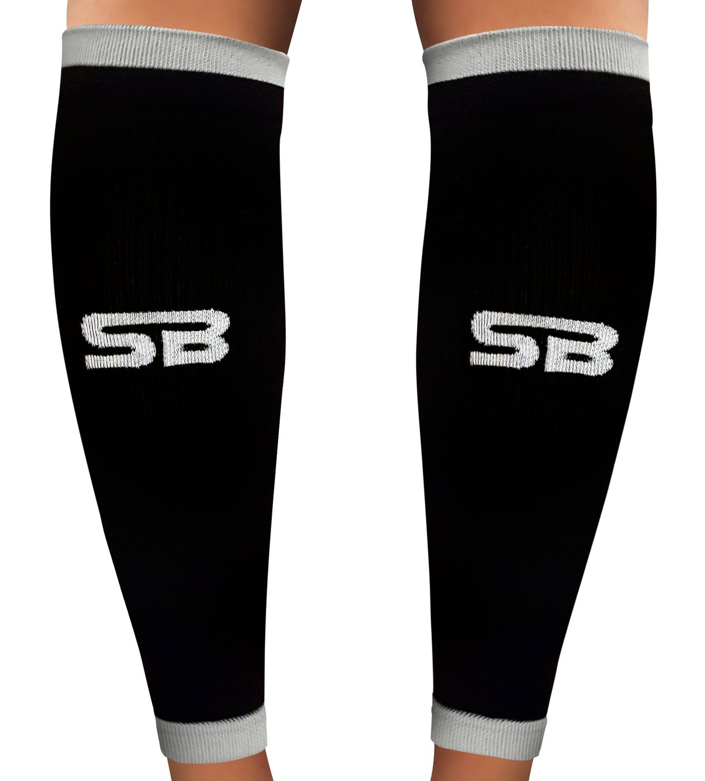 SB SOX Compression Calf Sleeves, 20-30mmHg (Black/Gray, Medium, Black/Gray