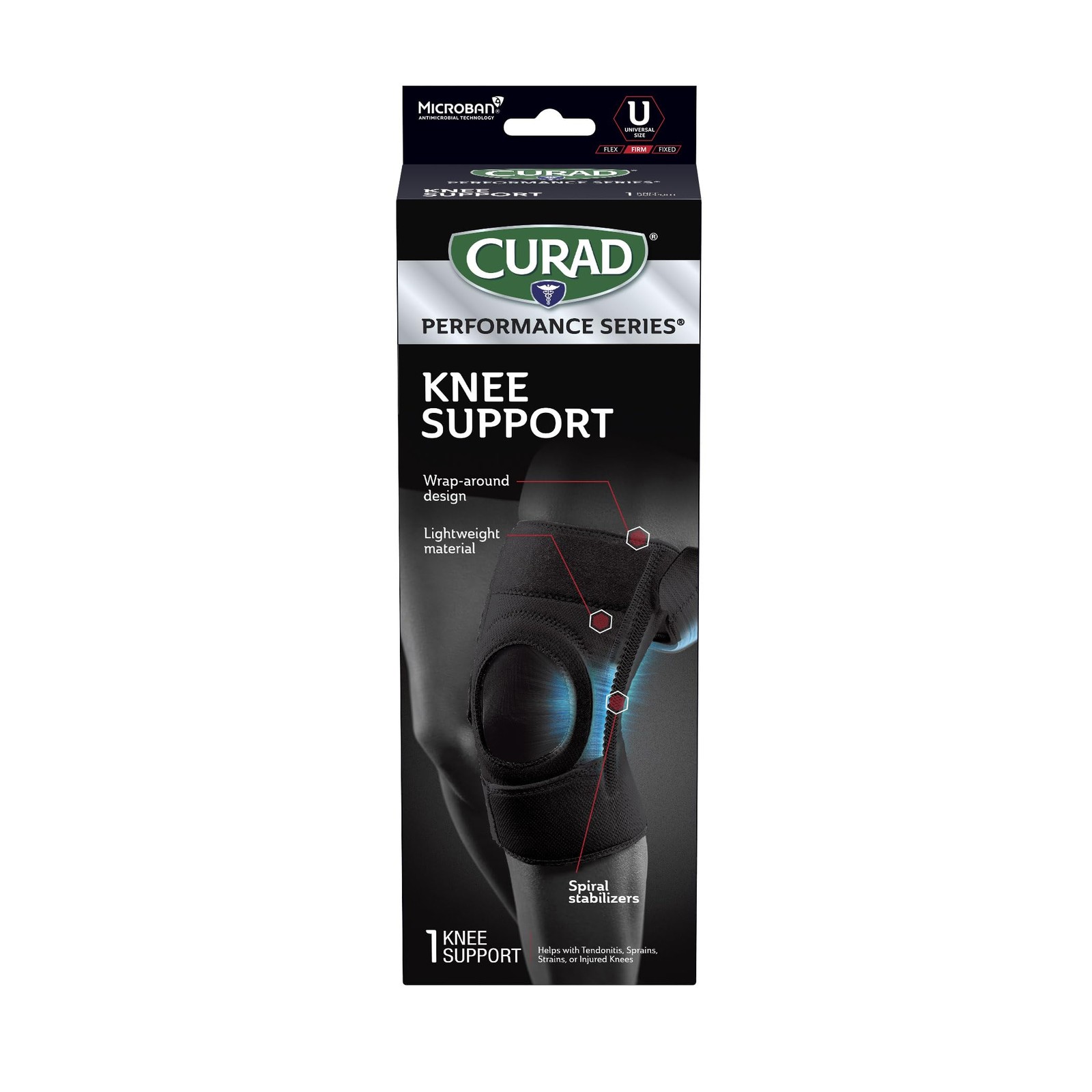 CURAD Performance Series Knee Support with Side Stabilizers Adjustable Universal