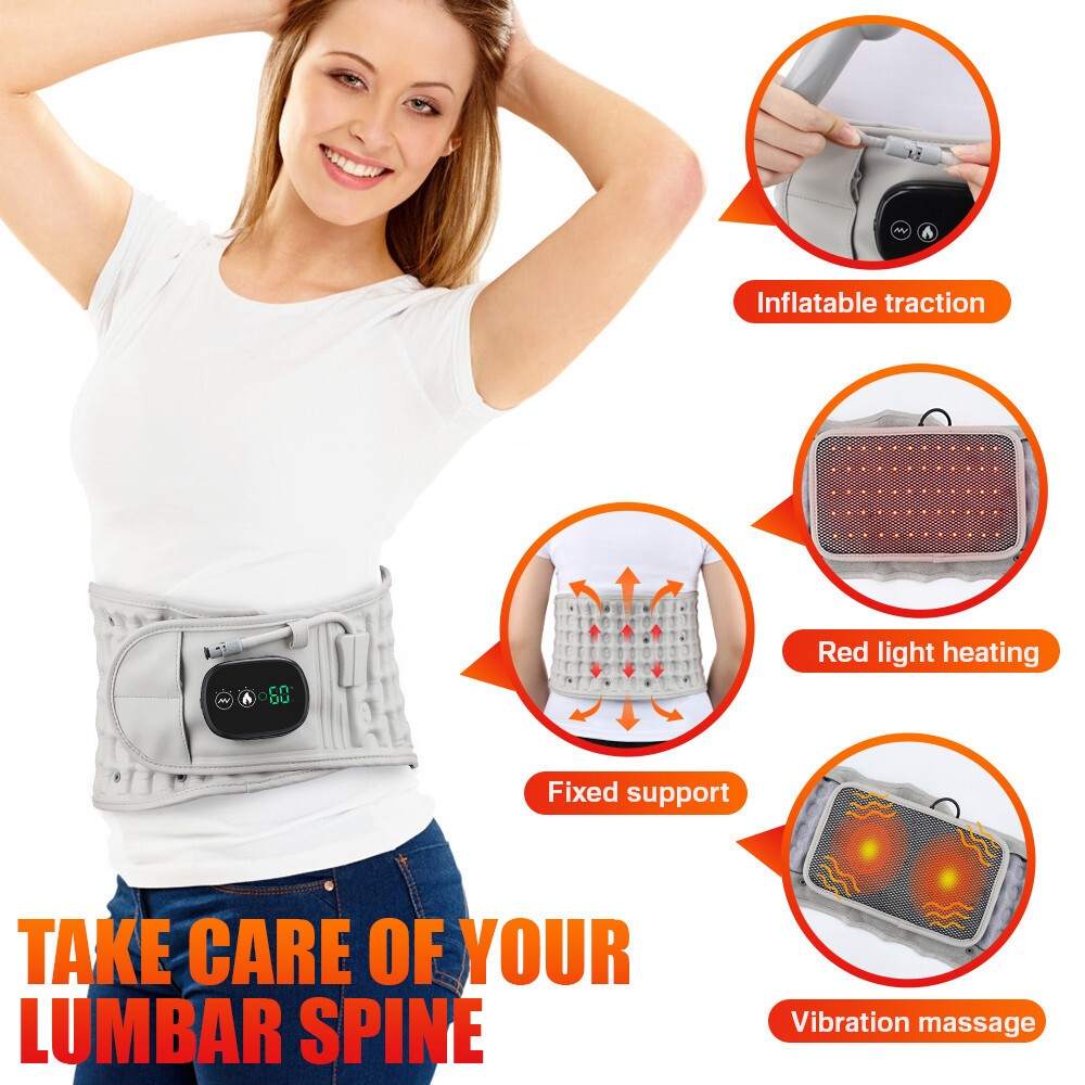 Red Light Heating Decompression Back Belt Massage Pain Relief Lower Back Lumbar