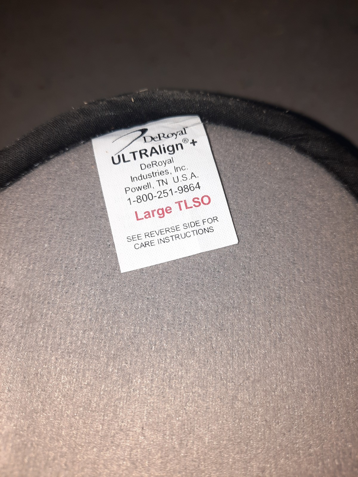 DEROYAL ULTRAlign + TLSO Lumbar Support Back BRACE, Size Large Black And Grey