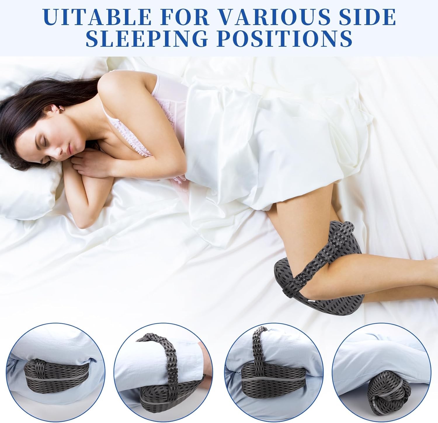 Knee Pillow for Side Sleepers – Sciatica, Hip & Back Pain Relief Pillow with Adj