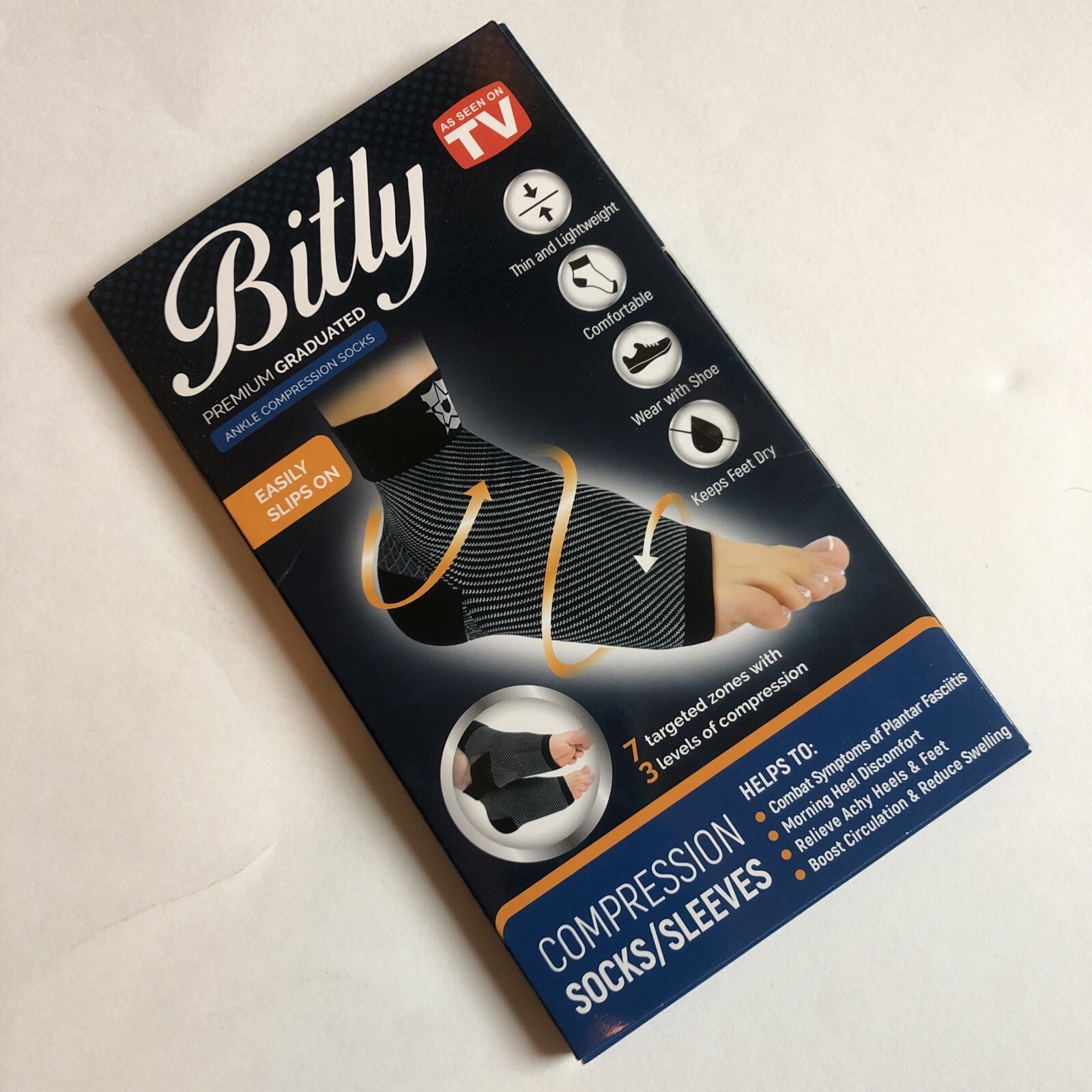 Bitly Gray Plantar Fasciitis Ankle Compression Socks-Large Premium Graduated-NIB