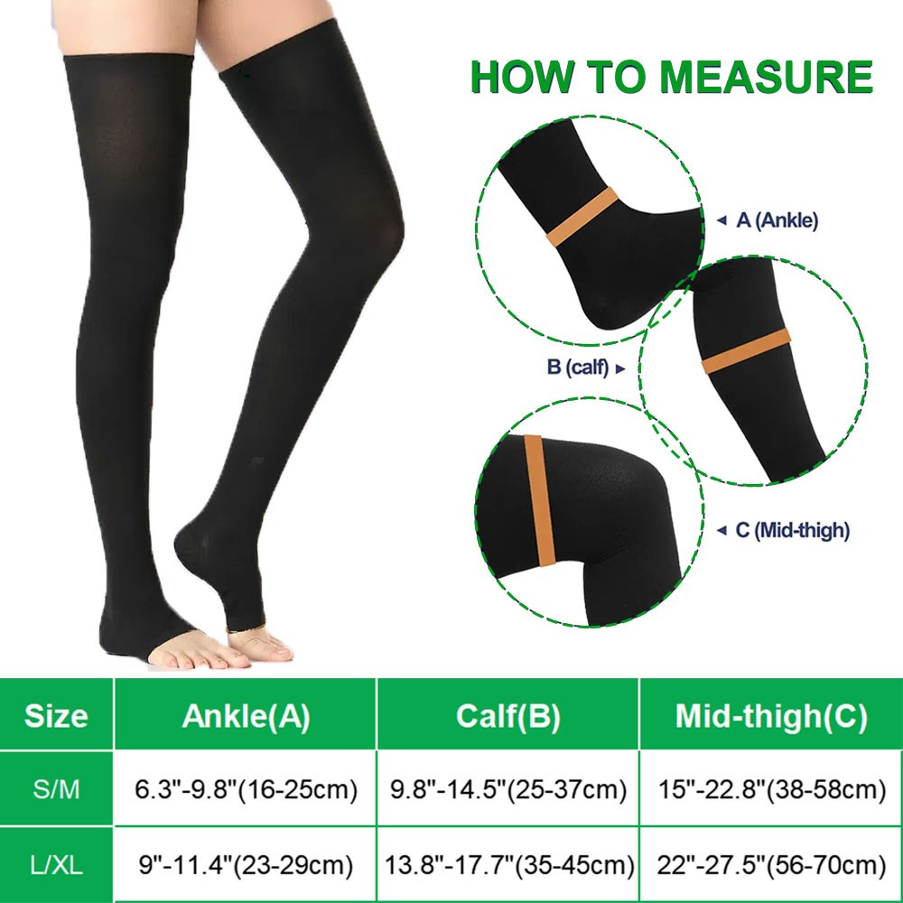 Compression Socks Thigh High Open Toe,20-30 mmHg Stockings Varicose Veins Travel