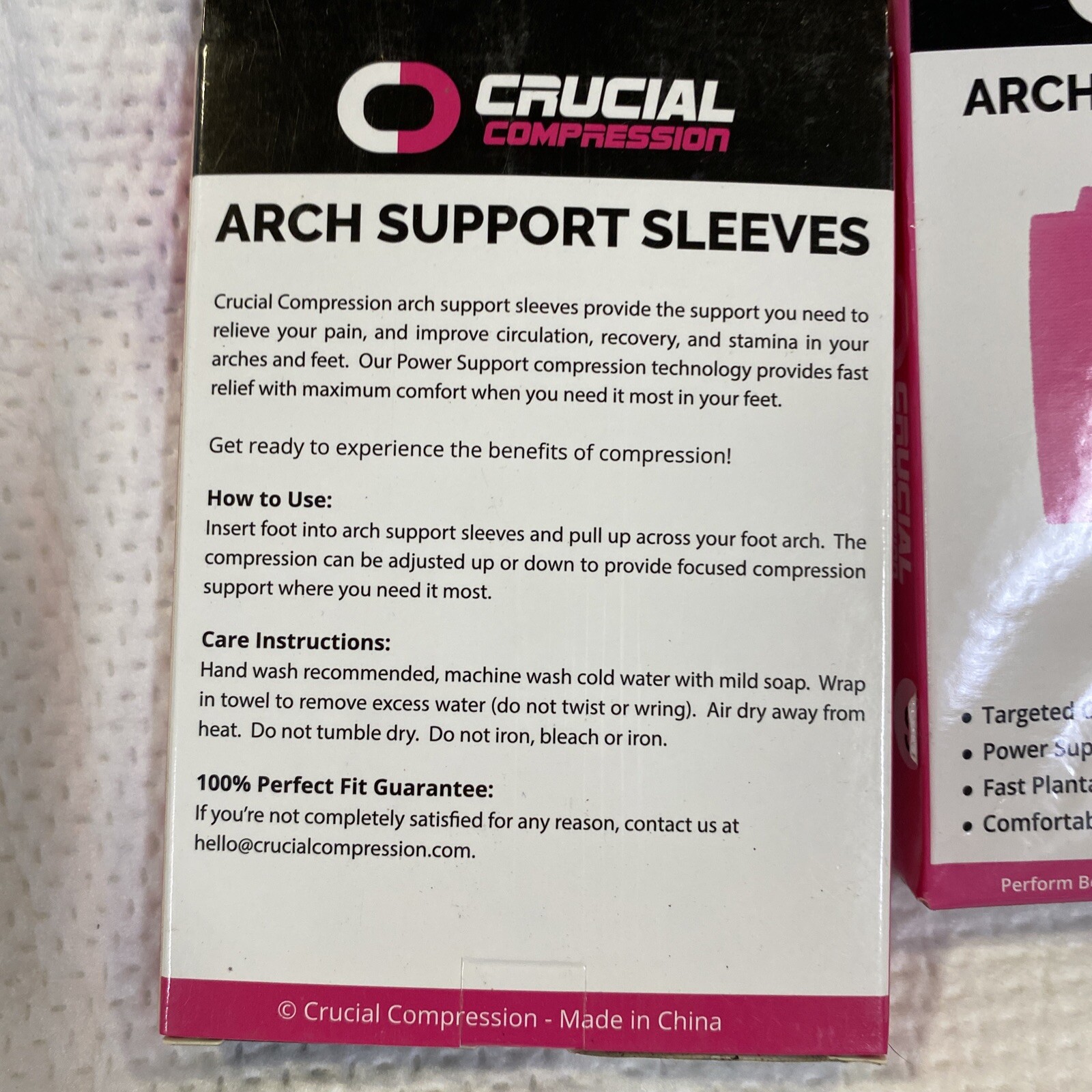 compression arch support sleeves 2 pairs pink small/medium