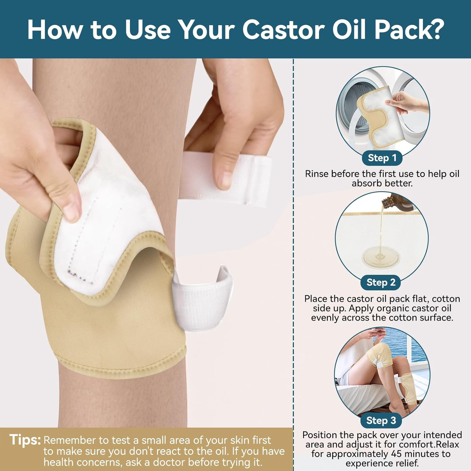 Upgraded Castor Oil Pack Wrap – Larger Knee Size for Men & Women, Organic Cotton