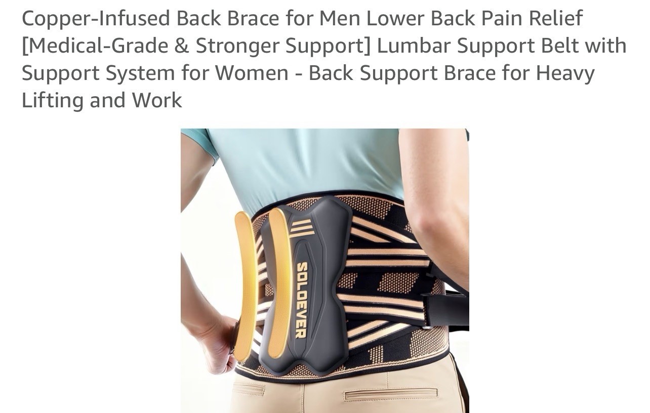 SOLOEVER Copper-Infused Back Brace for Men Lower Back Pain Relief [Medical-Grade