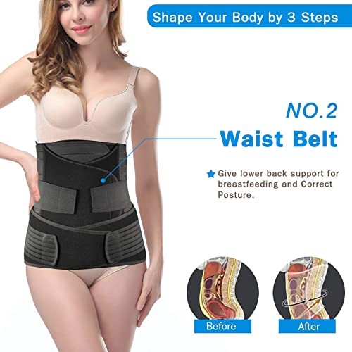 Postpartum Belly Band, 3-Piece Postpartum Girdle C One Size (US 4-12) Black