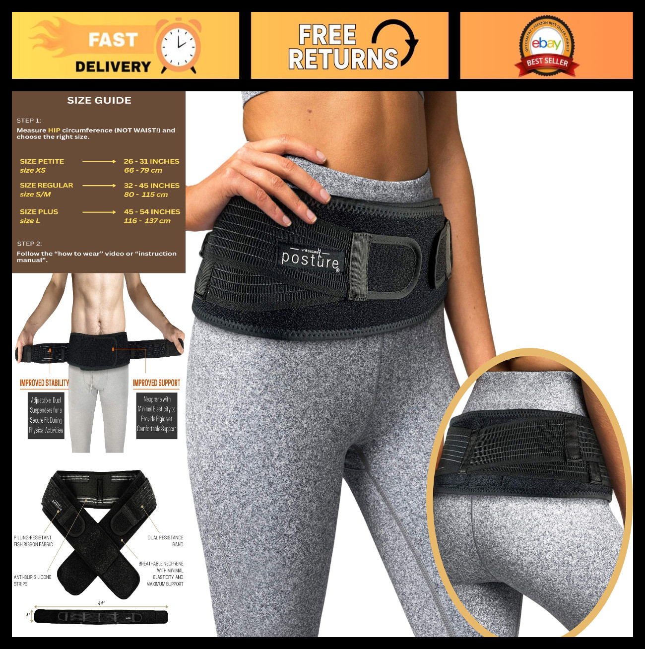 Sacroiliac Hip Belt for Sciatica Relief | Pelvic & Lower Back Pain Support, Blac