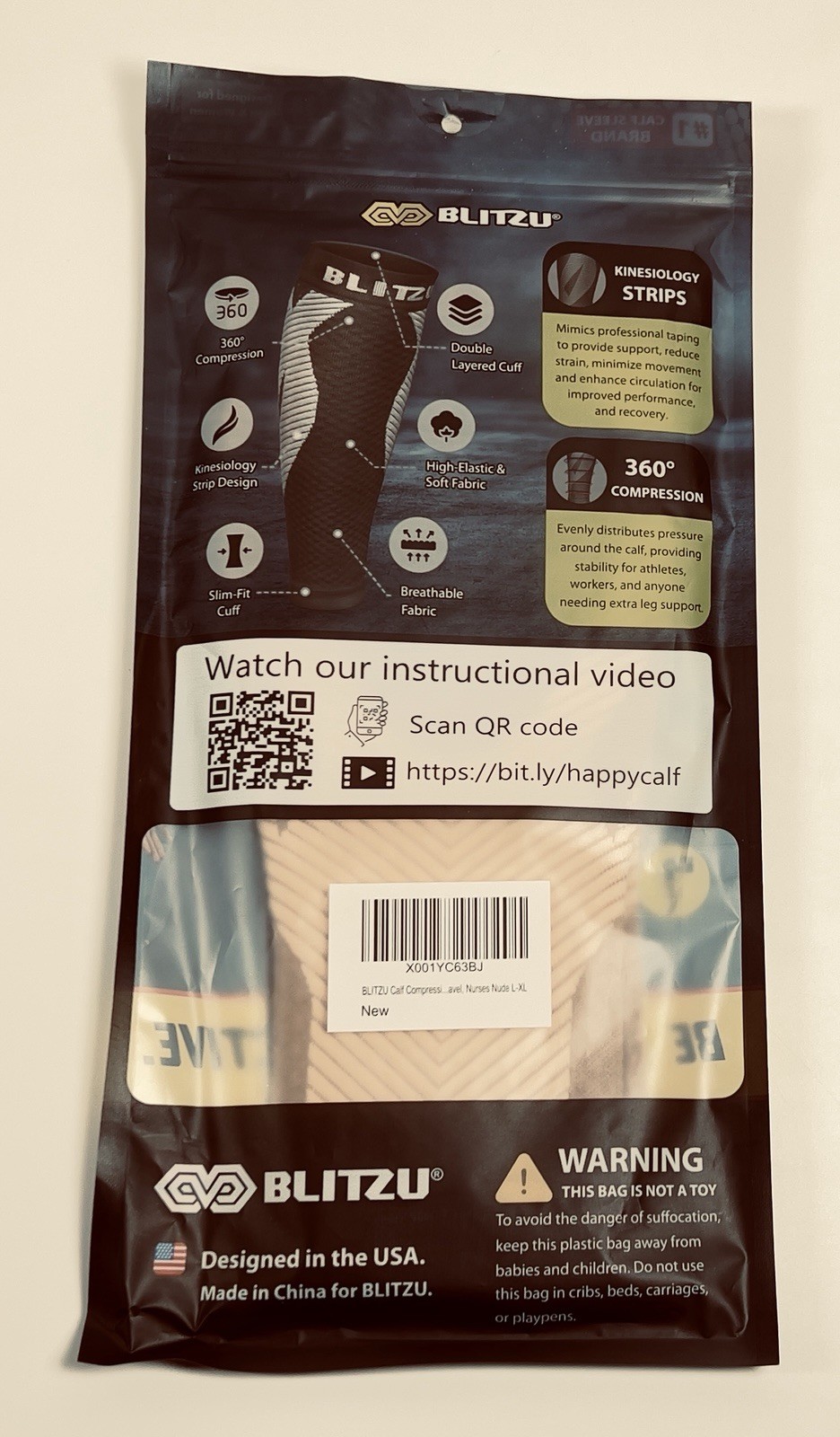 NEW Blitzu Premium Graduated Calf Compression Sleeves Size L-XL Nurses Nude