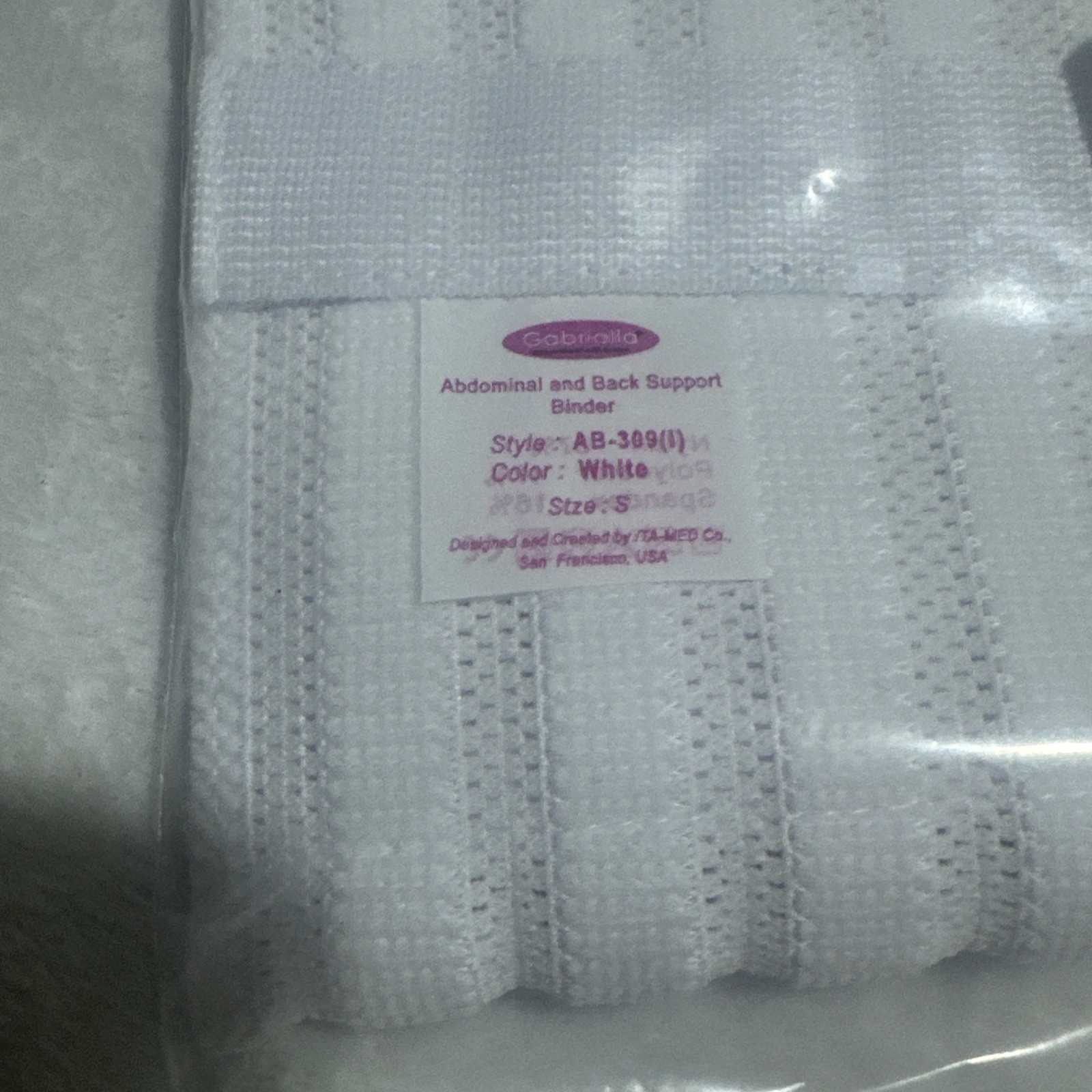 Gabrialla AB-309 (1) White Abdominal Back Support Binder Small Postpartum New