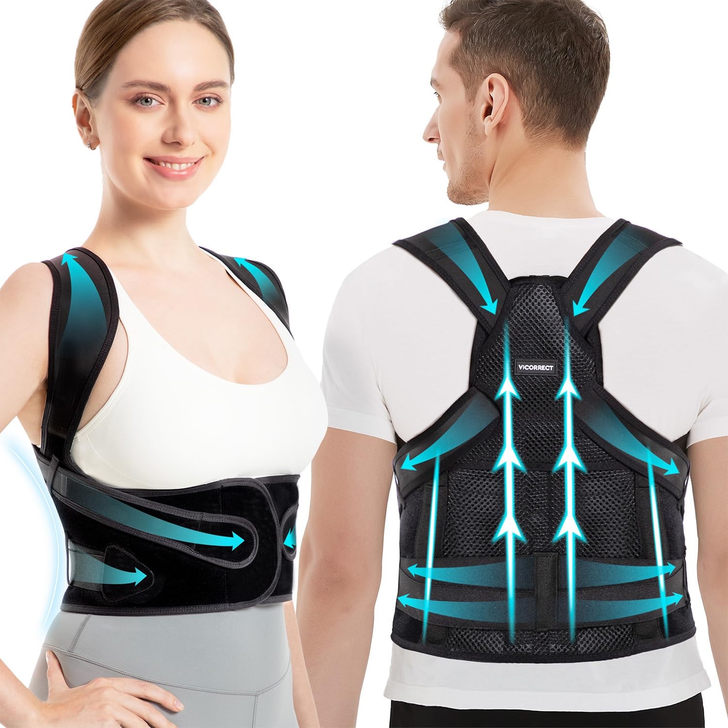 Vicorrect Posture Corrector for Women and Men: Back Support Large, Black