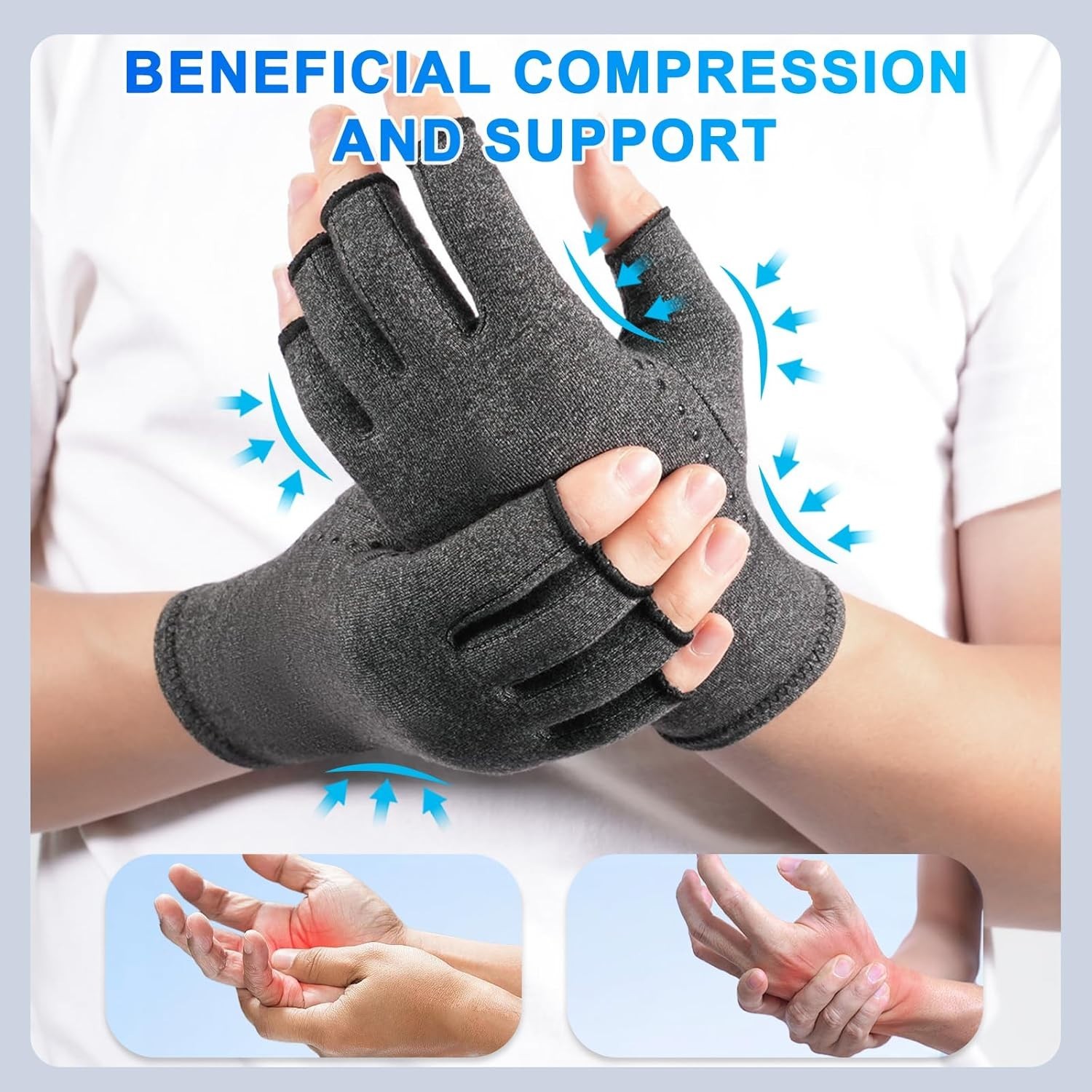 Unisex Compression Gloves for Arthritis – 2 Pairs, Medium Size, Anti-Slip Design