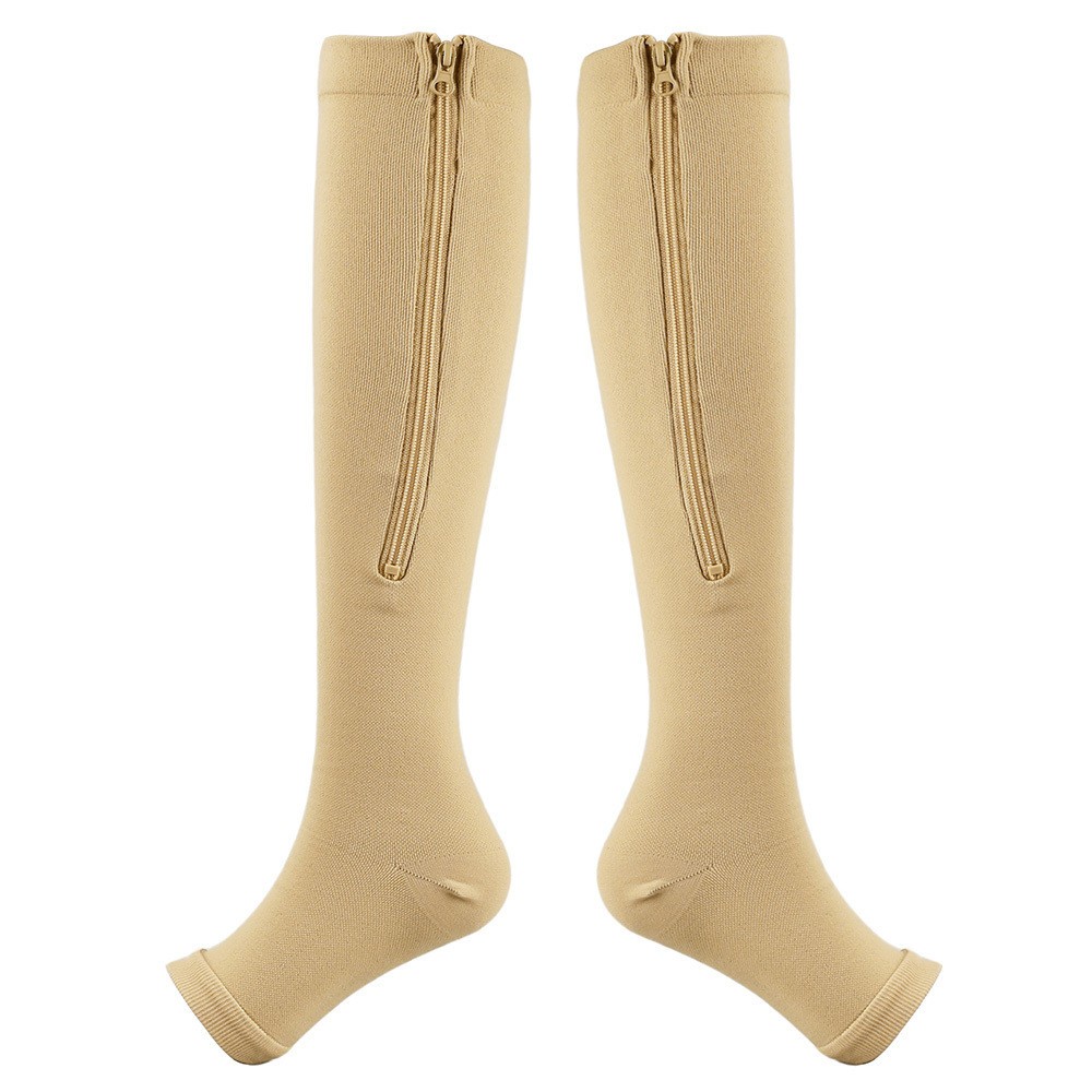 2pcs Breathable Compression Zipper Socks Open Toe Elastic Leg Support Socks