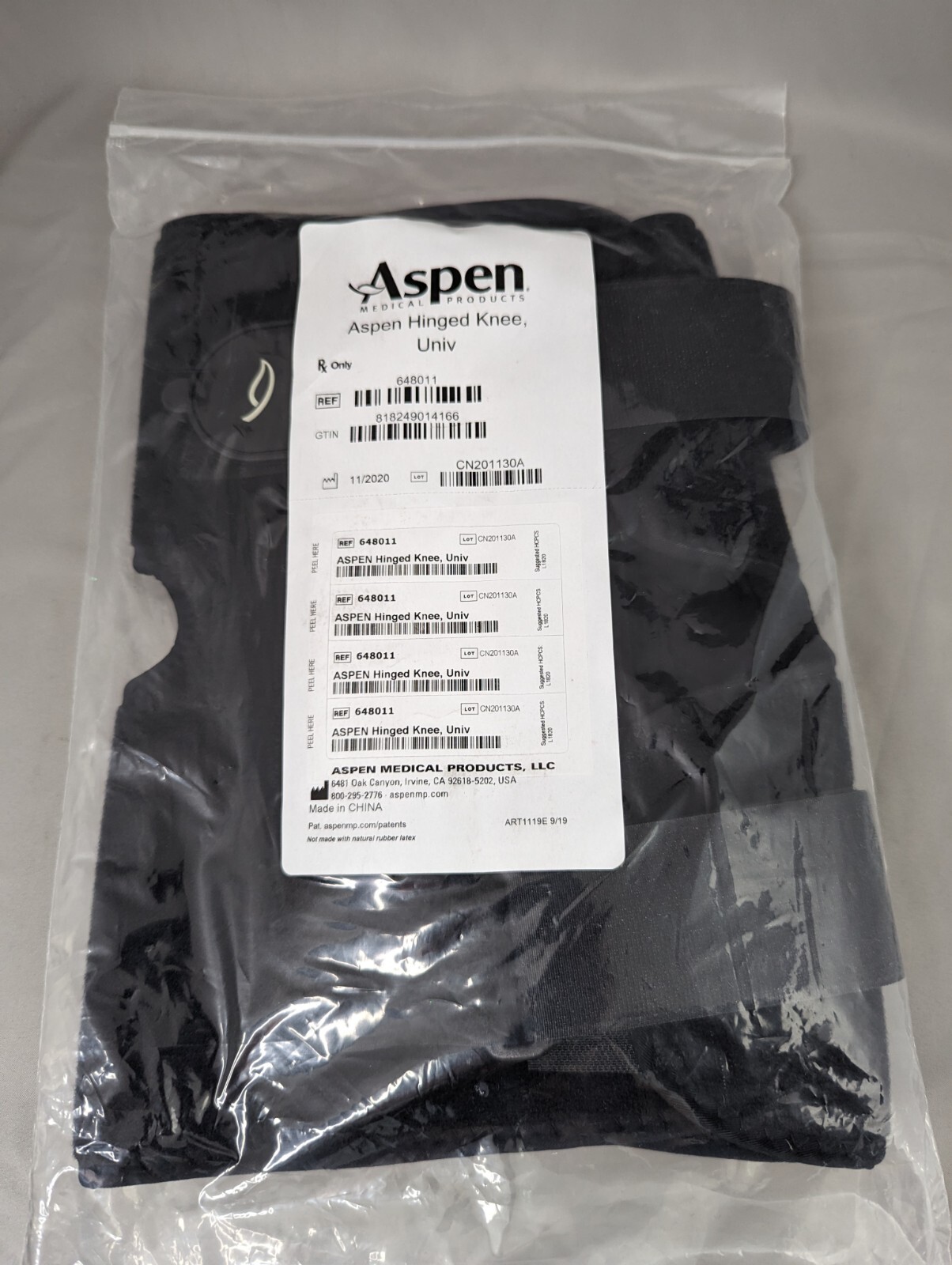 Aspen Knee Brace Hinged Adult Universal Size Black New Sealed in Package