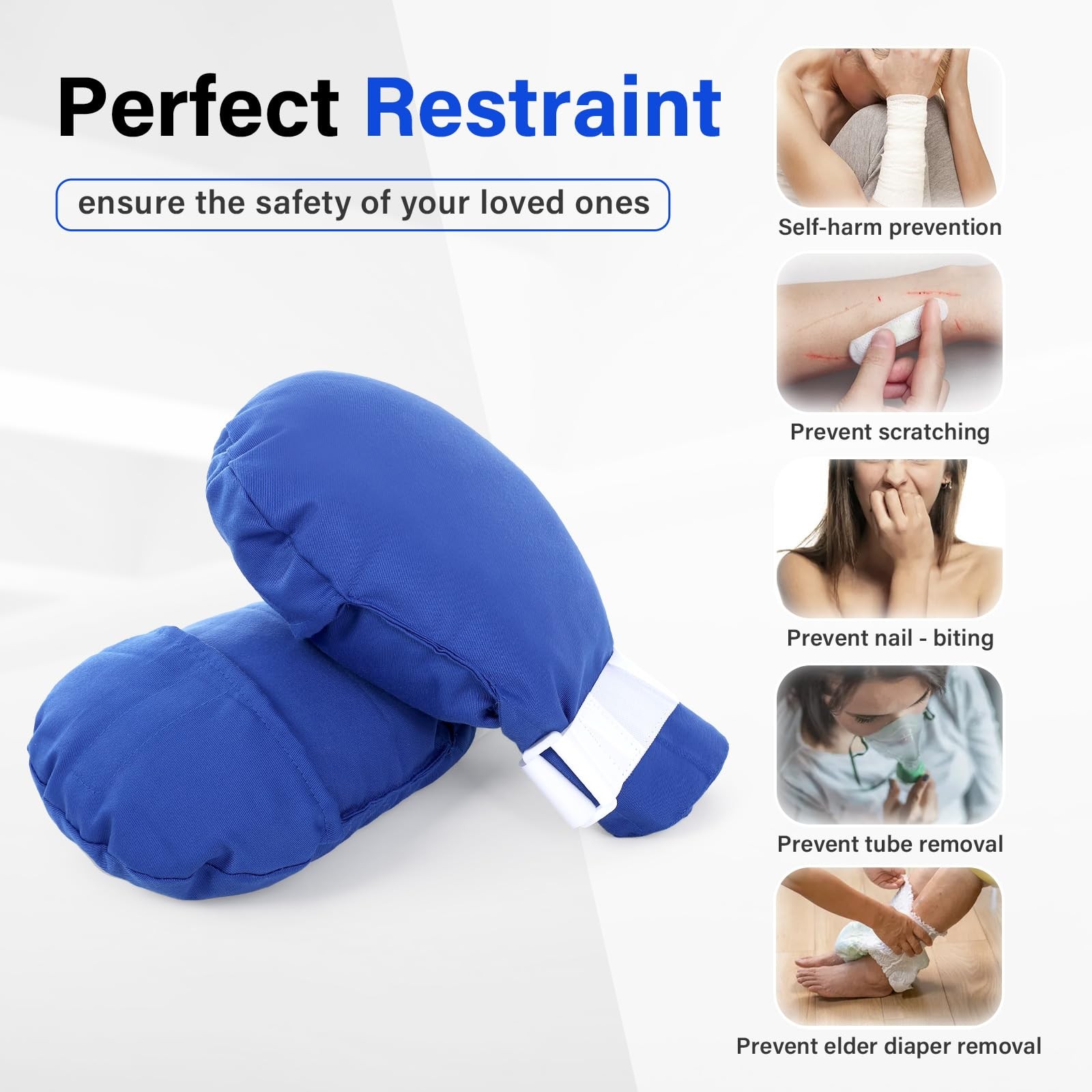 BORuner Dementia Gloves 2pcs |Double-Padded Restraint Security Mitts,Open Front
