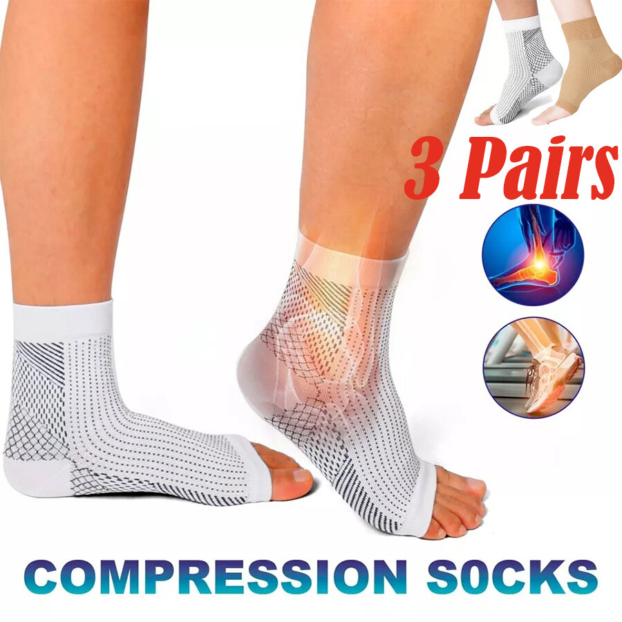 3 Pares Open Toe Calcetines de Compresión Alivio del Dolor Pie Tobillo Soporte