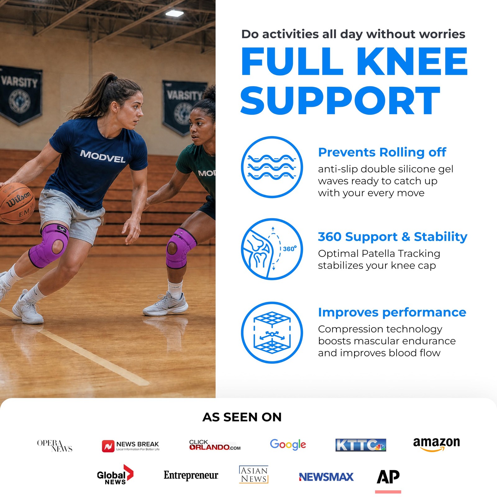 Modvel ELITE Knee Brace for Men and Women – Patella Gel Pads and Side Stabili…