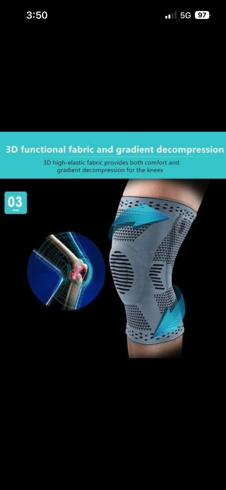 Silicone Knee Brace Compression Sleeve with Patella Gel Pad Side Spring Size L