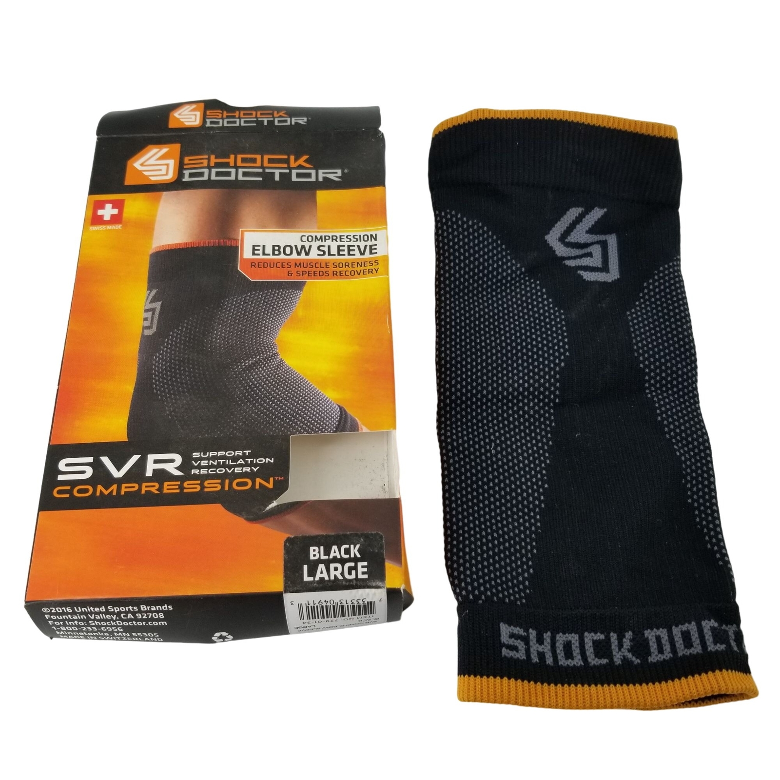 Shock Dr Elbow SVR Support Compression Sleeve L 10.25″ – 11.25″ Black Swiss NEW