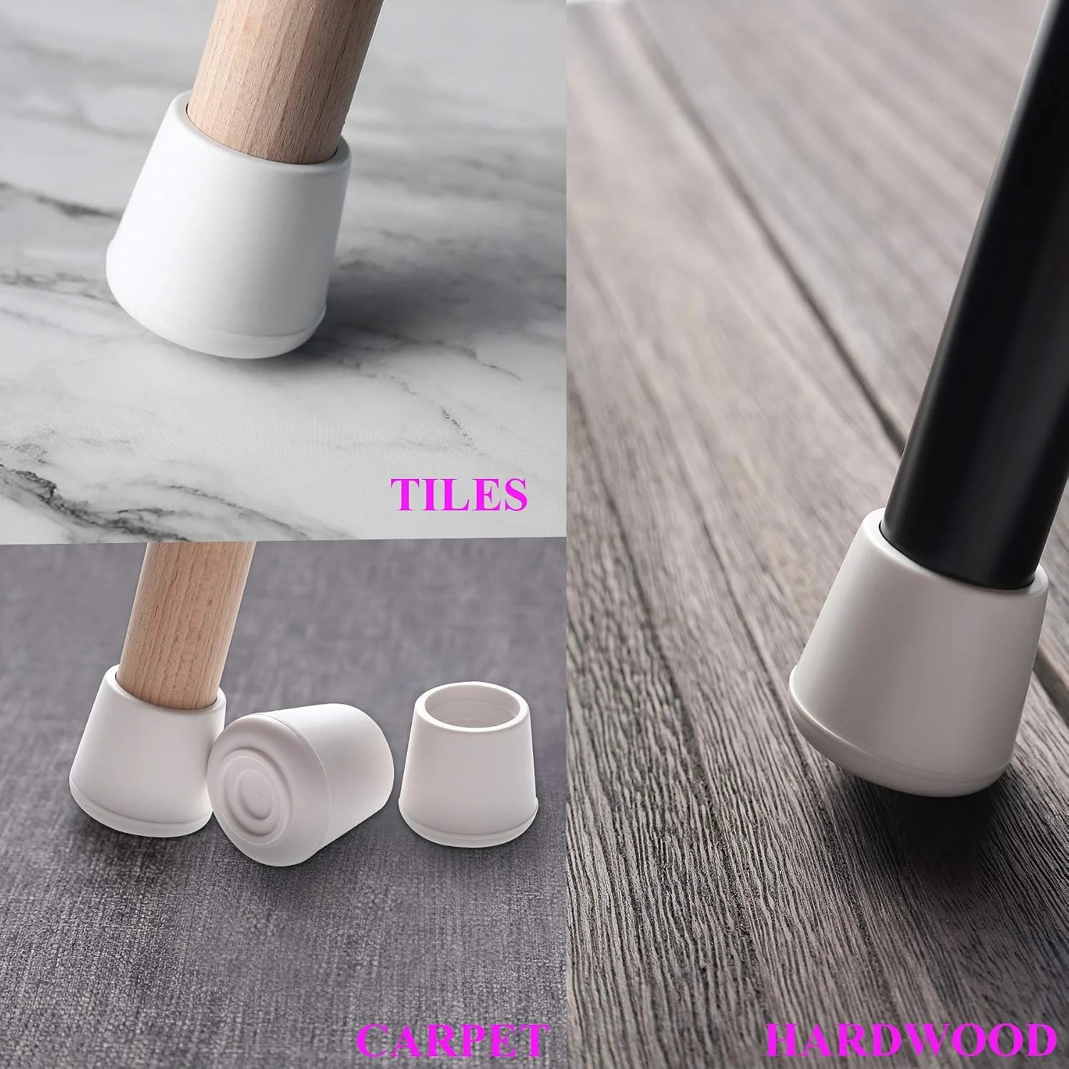 Chair Leg Tips Caps Non-Slip Rubber Leg Tips 3/4″ Inner Diameter -Chair Leg Floo