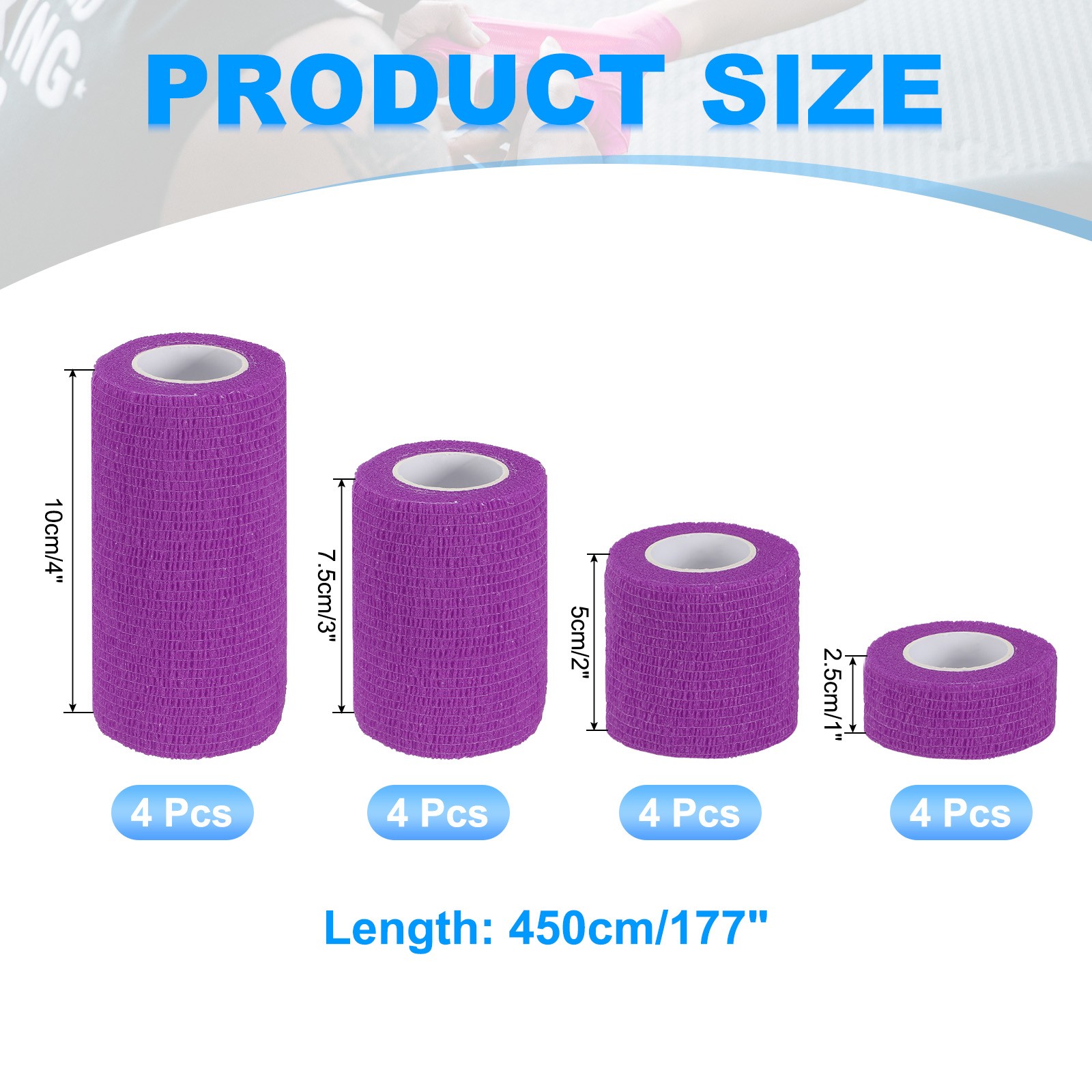 1″/2″/3″/4″ 16 Pcs 5 Yard Self Adhesive Bandage Wrap Self Tape Purple
