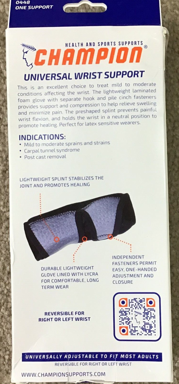 CHAMPION HEALTH AND SPORTS SUPPORTS UNIVERSAL WRIST SUPPORT LARGE NEW