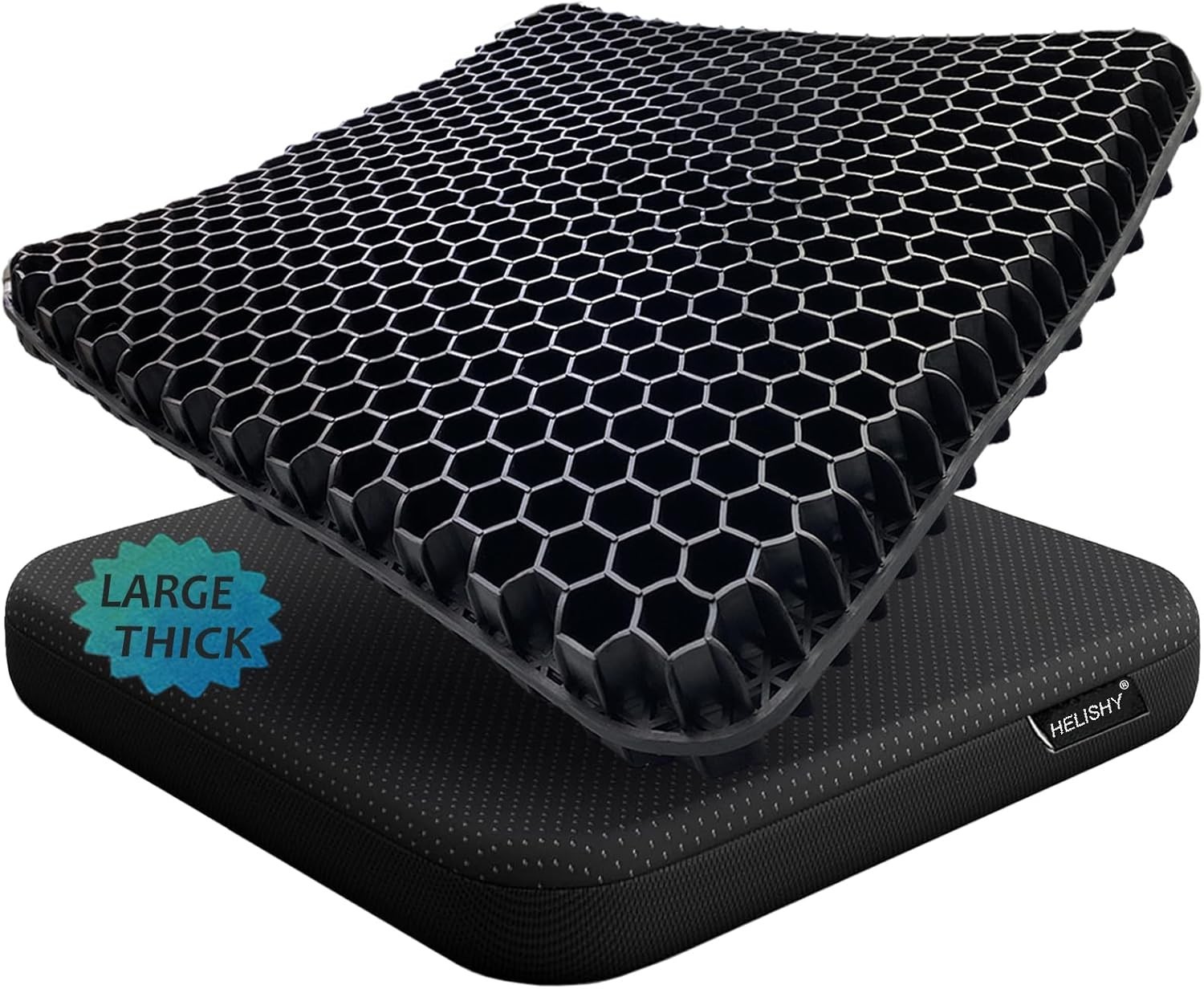 Helishy Gel Wheelchair Seat Cushion for Extra Large – 17x17x1.7inch, Black