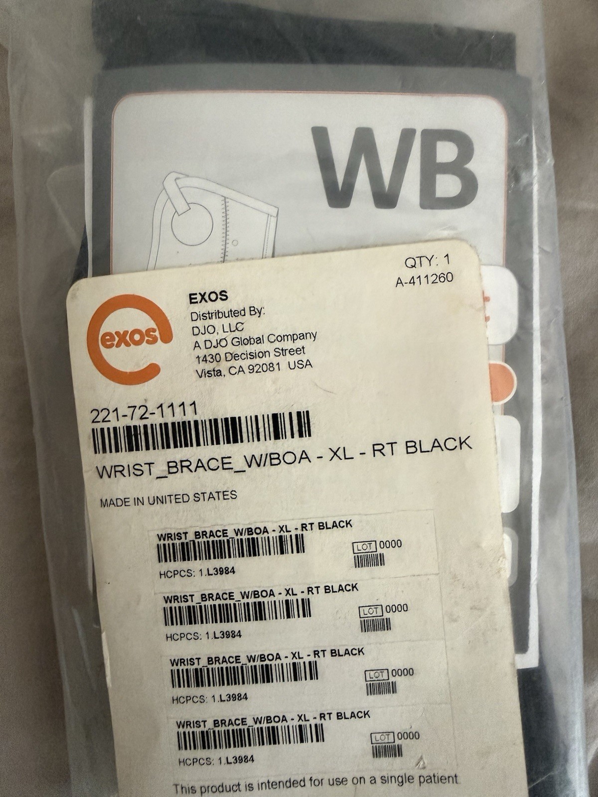 Exos Wrist Brace W/Boa Right, XL 221-72-1111