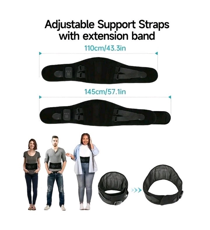 Cordless Heated Back Brace Massager Vibration Wrap Lumbar Support Belt Massage