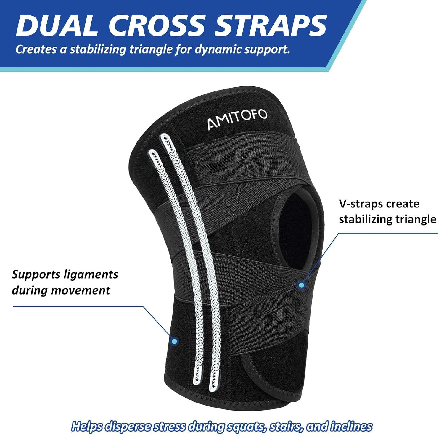 Knee Brace for Meniscus Tear, Spring Stabilizers for ACL MCL, Black | Patella Ge